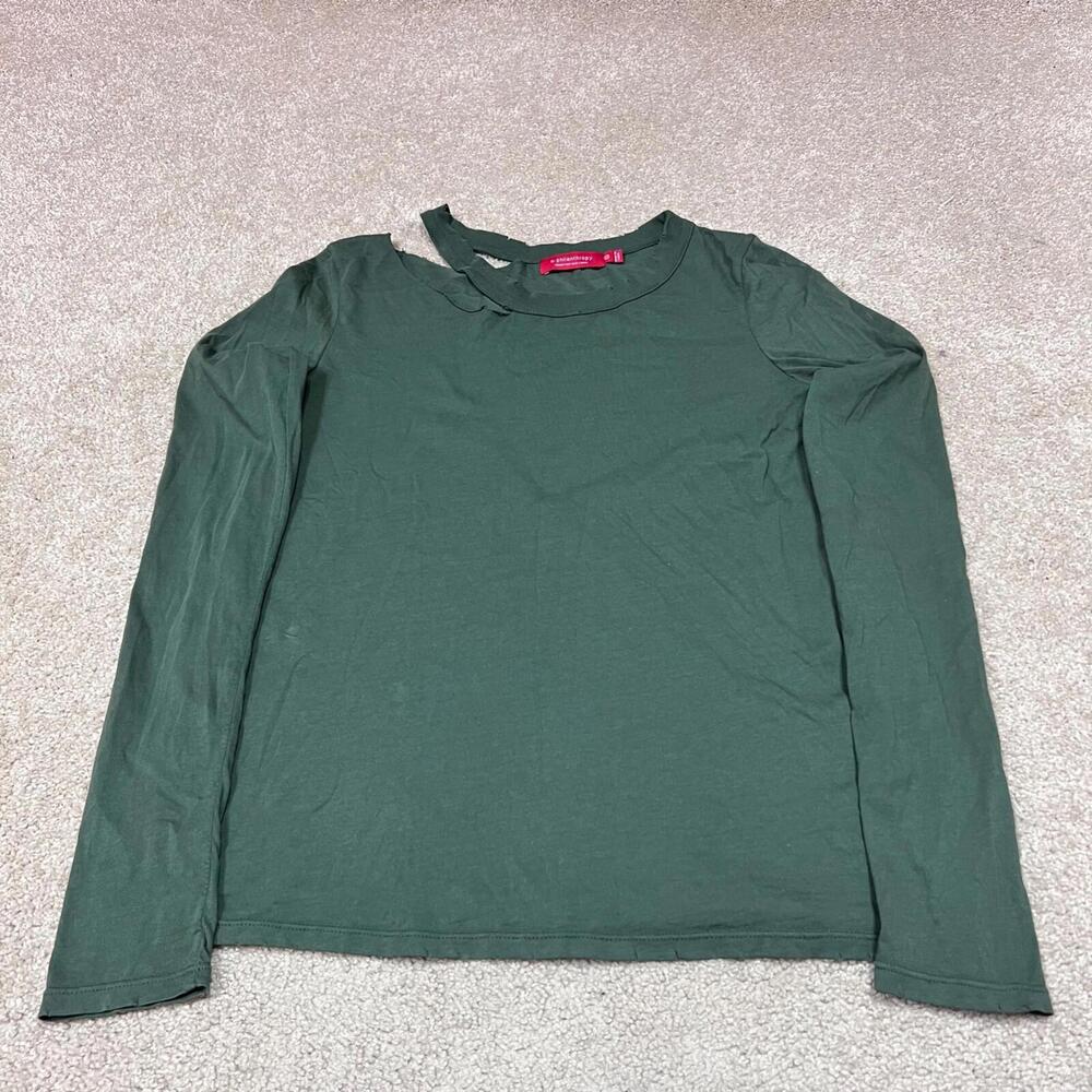 n: Phianthropy Cutout T Shirt Green Women's Size XS Long Sleeve